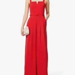 ME AND EM Notch-neck Belted-waist Recycled Polyester-blend Jumpsuit 8 ME AND EM Notch-neck Belted-waist Recycled Polyester-blend Jumpsuit -Default Template 2 R04151470 BRIGHTRED ALT01