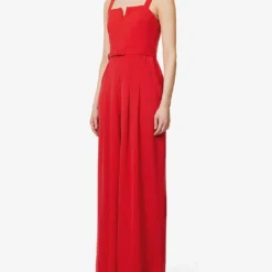 ME AND EM Notch-neck Belted-waist Recycled Polyester-blend Jumpsuit 9 ME AND EM Notch-neck Belted-waist Recycled Polyester-blend Jumpsuit -Default Template 2 R04151470 BRIGHTRED ALT02