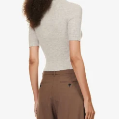 THEORY Polo-collar Contrast-trim Wool-blend Top 10 THEORY Polo-collar Contrast-trim Wool-blend Top -Default Template 2 R04152426 MELANGEBROWNPECAN ALT03