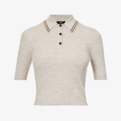 THEORY Polo-collar Contrast-trim Wool-blend Top