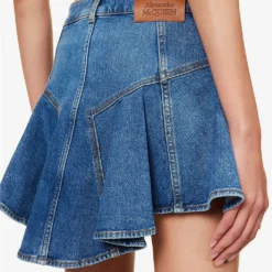 Alexander McQueen Asymmetric-hem Logo-patch Stretch-denim Mini Skirt -Default Template 2 R04154717 BLUESTONEWASH ALT04