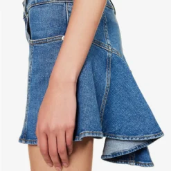 Alexander McQueen Asymmetric-hem Logo-patch Stretch-denim Mini Skirt -Default Template 2 R04154717 BLUESTONEWASH ALT05