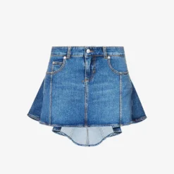 Alexander McQueen Asymmetric-hem Logo-patch Stretch-denim Mini Skirt