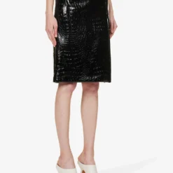 Sportmax Melinda Split-hem Croc-embossed Leather Mini Skirt -Default Template 2 R04158880 BLACK ALT02