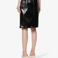 Sportmax Melinda Split-hem Croc-embossed Leather Mini Skirt -Default Template 2 R04158880 BLACK ALT03