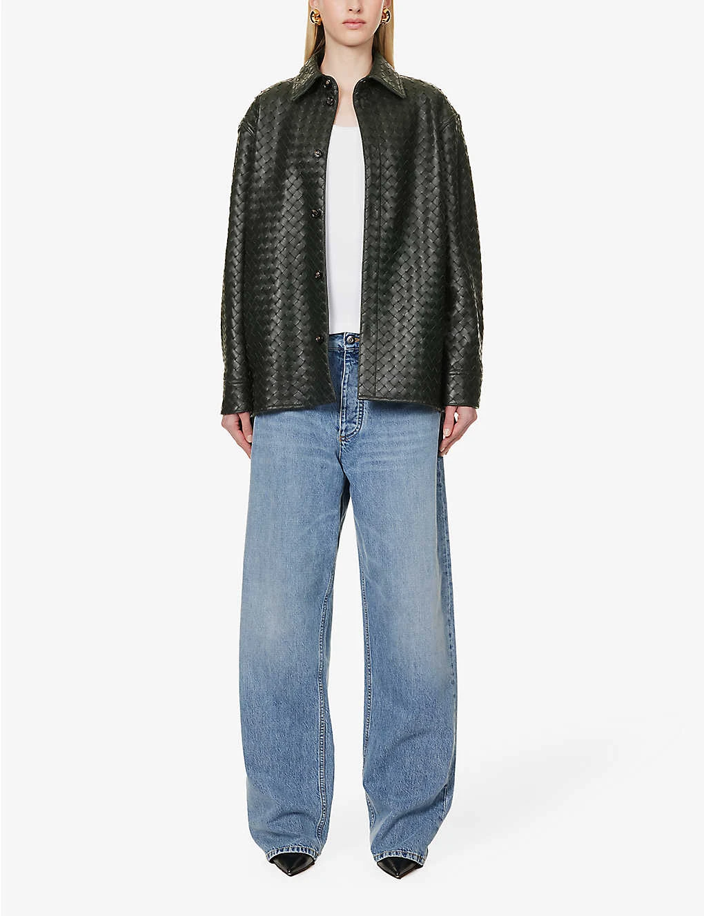 Bottega Veneta Intrecciato Dipped-hem Leather Shirt 4 Bottega Veneta Intrecciato Dipped-hem Leather Shirt - Image 2