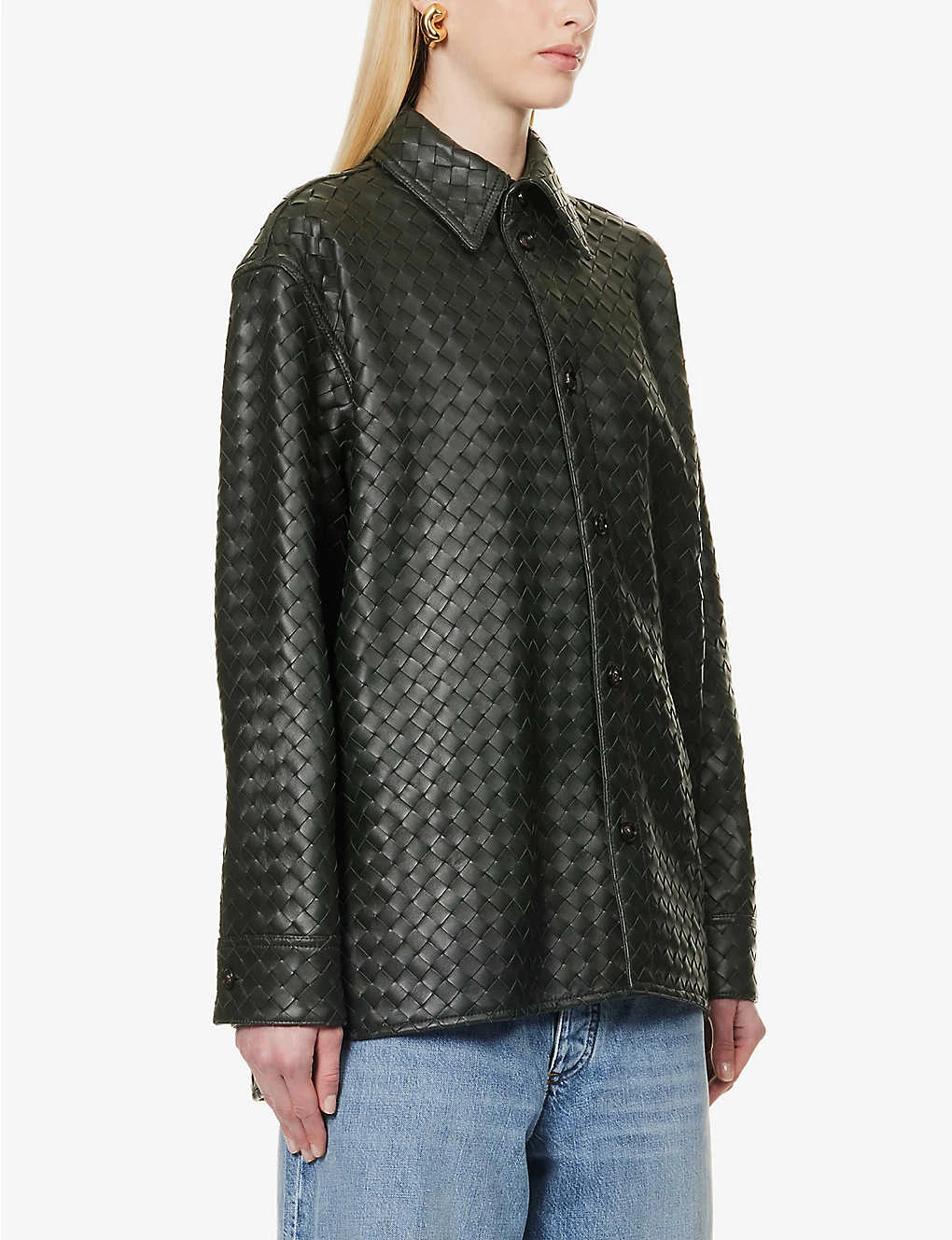 Bottega Veneta Intrecciato Dipped-hem Leather Shirt 5 Bottega Veneta Intrecciato Dipped-hem Leather Shirt - Image 3