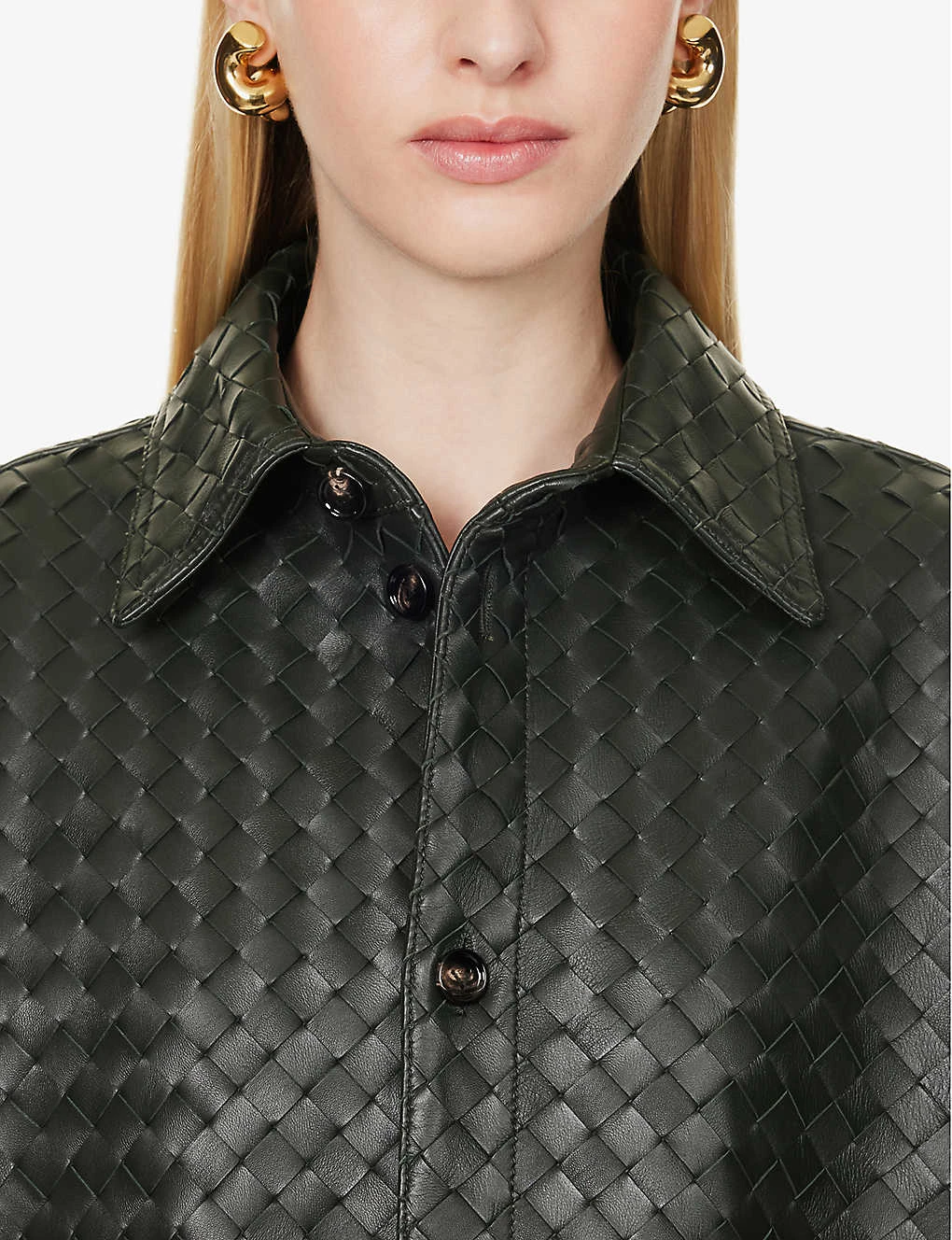 Bottega Veneta Intrecciato Dipped-hem Leather Shirt 7 Bottega Veneta Intrecciato Dipped-hem Leather Shirt - Image 5