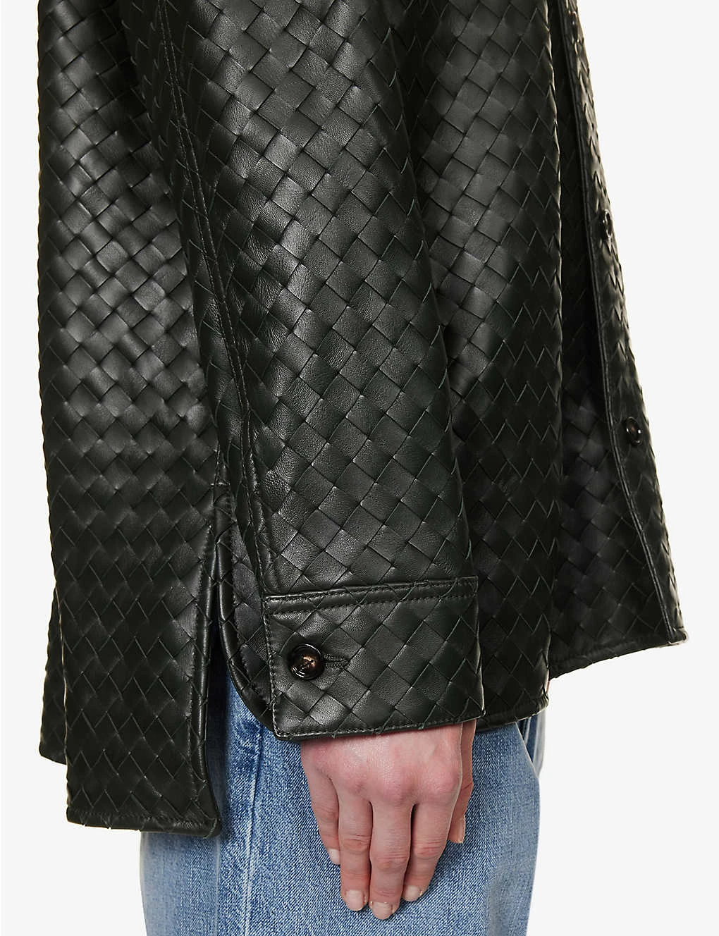 Bottega Veneta Intrecciato Dipped-hem Leather Shirt 8 Bottega Veneta Intrecciato Dipped-hem Leather Shirt - Image 6