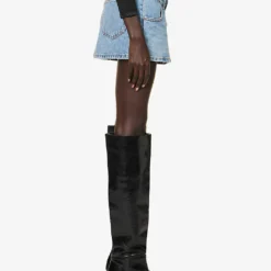 ALEXANDER WANG Asymmetric-waistband Logo-embellished Denim Mini Skirt -Default Template 2 R04160702 VINTAGELIGHTINDIGO ALT02