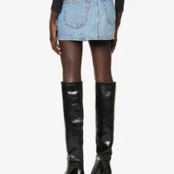 ALEXANDER WANG Asymmetric-waistband Logo-embellished Denim Mini Skirt -Default Template 2 R04160702 VINTAGELIGHTINDIGO ALT03