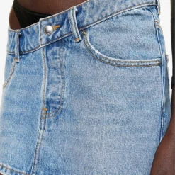 ALEXANDER WANG Asymmetric-waistband Logo-embellished Denim Mini Skirt -Default Template 2 R04160702 VINTAGELIGHTINDIGO ALT04