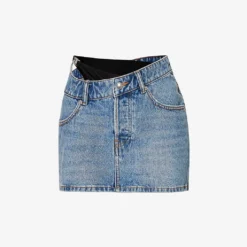 ALEXANDER WANG Asymmetric-waistband Logo-embellished Denim Mini Skirt