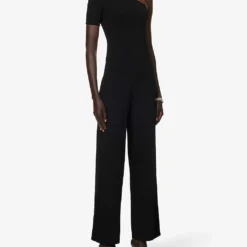 STELLA MCCARTNEY Asymmetric-neck Exposed-shoulder Knitted Jumpsuit 10 STELLA MCCARTNEY Asymmetric-neck Exposed-shoulder Knitted Jumpsuit -Default Template 2 R04160804 BLACK ALT02