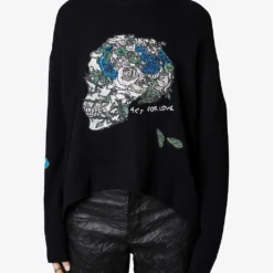 Zadig & Voltaire Markus Floral-embroidered Cashmere Jumper -Default Template 2 R04161338 NOIR ALT02
