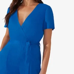 Wrap-front Tie-waist Linen Jumpsuit -Default Template 2 R04161732 BLUE ALT02