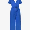 Wrap-front Tie-waist Linen Jumpsuit 2 Wrap-front Tie-waist Linen Jumpsuit -Default Template 2 R04161732 BLUE M