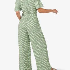 Diamond-print Belted Woven Jumpsuit -Default Template 2 R04166377 GREEN ALT03