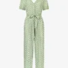Diamond-print Belted Woven Jumpsuit -Default Template 2 R04166377 GREEN M