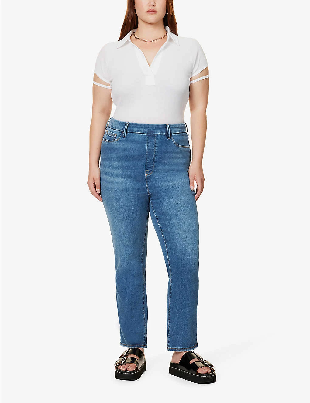 GOOD AMERICAN Pull On Straight Faded-wash Straight High-rise Stretch-denim Jeans 4 GOOD AMERICAN Pull On Straight Faded-wash Straight High-rise Stretch-denim Jeans - Image 2