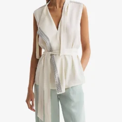 Reiss Romy Stripe-trim Stretch-woven Blouse 9 Reiss Romy Stripe-trim Stretch-woven Blouse -Default Template 2 R04169198 IVORY ALT02