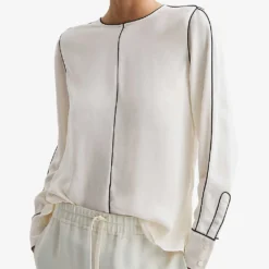 Reiss Estella Contrast-tip Long-sleeve Stretch-woven Blouse -Default Template 2 R04169209 CREAM ALT02
