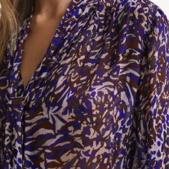 Reiss Tora Animal-print Neck-tie Woven Blouse -Default Template 2 R04169213 BLUE ALT04