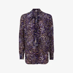 Reiss Tora Animal-print Neck-tie Woven Blouse
