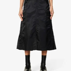 Sacai Pleated-panel Flared-hem Woven Midi Skirt -Default Template 2 R04180392 BLACK ALT02