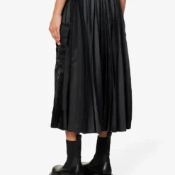 Sacai Pleated-panel Flared-hem Woven Midi Skirt -Default Template 2 R04180392 BLACK ALT03