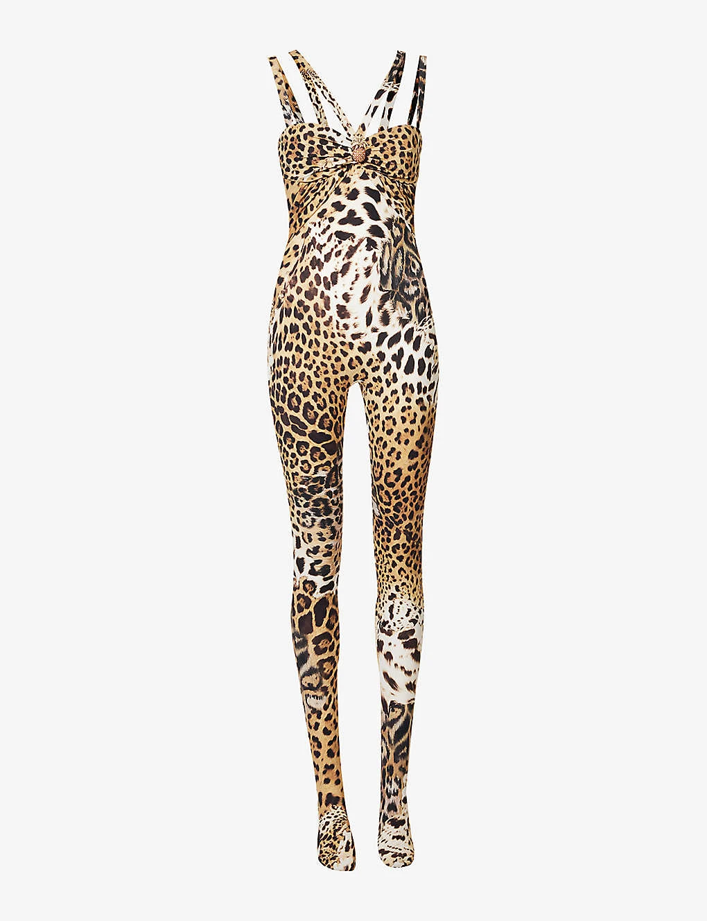 Roberto Cavalli Leopard-print Charm-embellished Stretch-woven Jumpsuit 3 Roberto Cavalli Leopard-print Charm-embellished Stretch-woven Jumpsuit