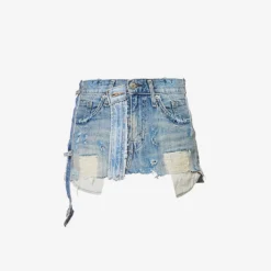 Patchwork-panel Low-waist Denim Mini Skirt