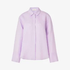 By Malina Candace Pearlescent-button Relaxed-fit Linen-blend Shirt