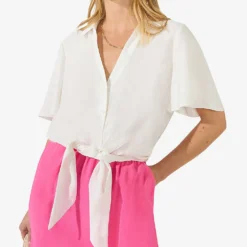 Flutter-sleeve Self-tie Relaxed-fit Woven Shirt 8 Flutter-sleeve Self-tie Relaxed-fit Woven Shirt -Default Template 2 R04185925 WHITE ALT02