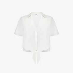 Flutter-sleeve Self-tie Relaxed-fit Woven Shirt