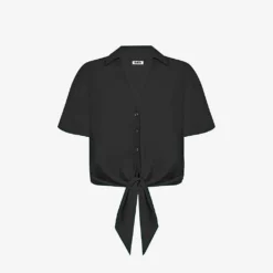 Flutter-sleeve Self-tie Woven Shirt