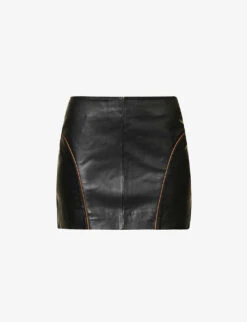 Panelled Contrast-trim Leather Mini Skirt