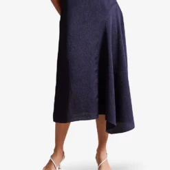Ted Baker Francic High-waisted Asymmetric Stretch-satin Midi Skirt 8 Ted Baker Francic High-waisted Asymmetric Stretch-satin Midi Skirt -Default Template 2 R04189320 NAVY ALT02