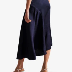 Ted Baker Francic High-waisted Asymmetric Stretch-satin Midi Skirt 9 Ted Baker Francic High-waisted Asymmetric Stretch-satin Midi Skirt -Default Template 2 R04189320 NAVY ALT03