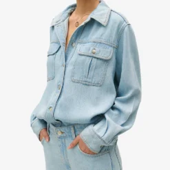 CLAUDIE PIERLOT Calisto Loose-fit Long-sleeve Woven Shirt 11 CLAUDIE PIERLOT Calisto Loose-fit Long-sleeve Woven Shirt -Default Template 2 R04189873 DENIMJEAN ALT04