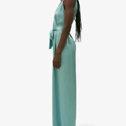 CLAUDIE PIERLOT Jizzie V-neck Satin Jumpsuit -Default Template 2 R04189875 VERTS ALT02