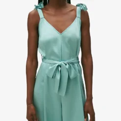 CLAUDIE PIERLOT Jizzie V-neck Satin Jumpsuit -Default Template 2 R04189875 VERTS ALT04