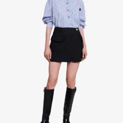 Maje Jakino High-waisted Cargo-pocket Stretch-woven Wrap Mini Skirt -Default Template 2 R04190038 NOIRGRIS ALT01