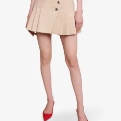 Maje Jumita Button-embellished Pleated Cotton Mini Skirt -Default Template 2 R04190270 NATURELS ALT04