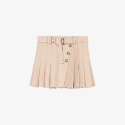 Maje Jumita Button-embellished Pleated Cotton Mini Skirt