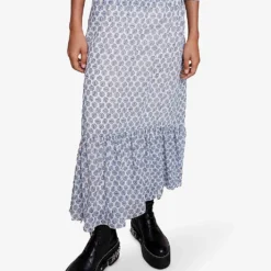 Maje Jachelona Monogram-print Ruffle-trim Woven Midi Skirt -Default Template 2 R04190314 IMPRIME ALT02