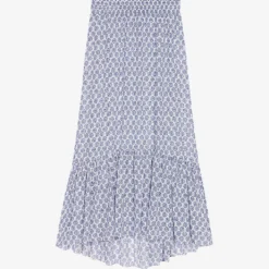 Maje Jachelona Monogram-print Ruffle-trim Woven Midi Skirt