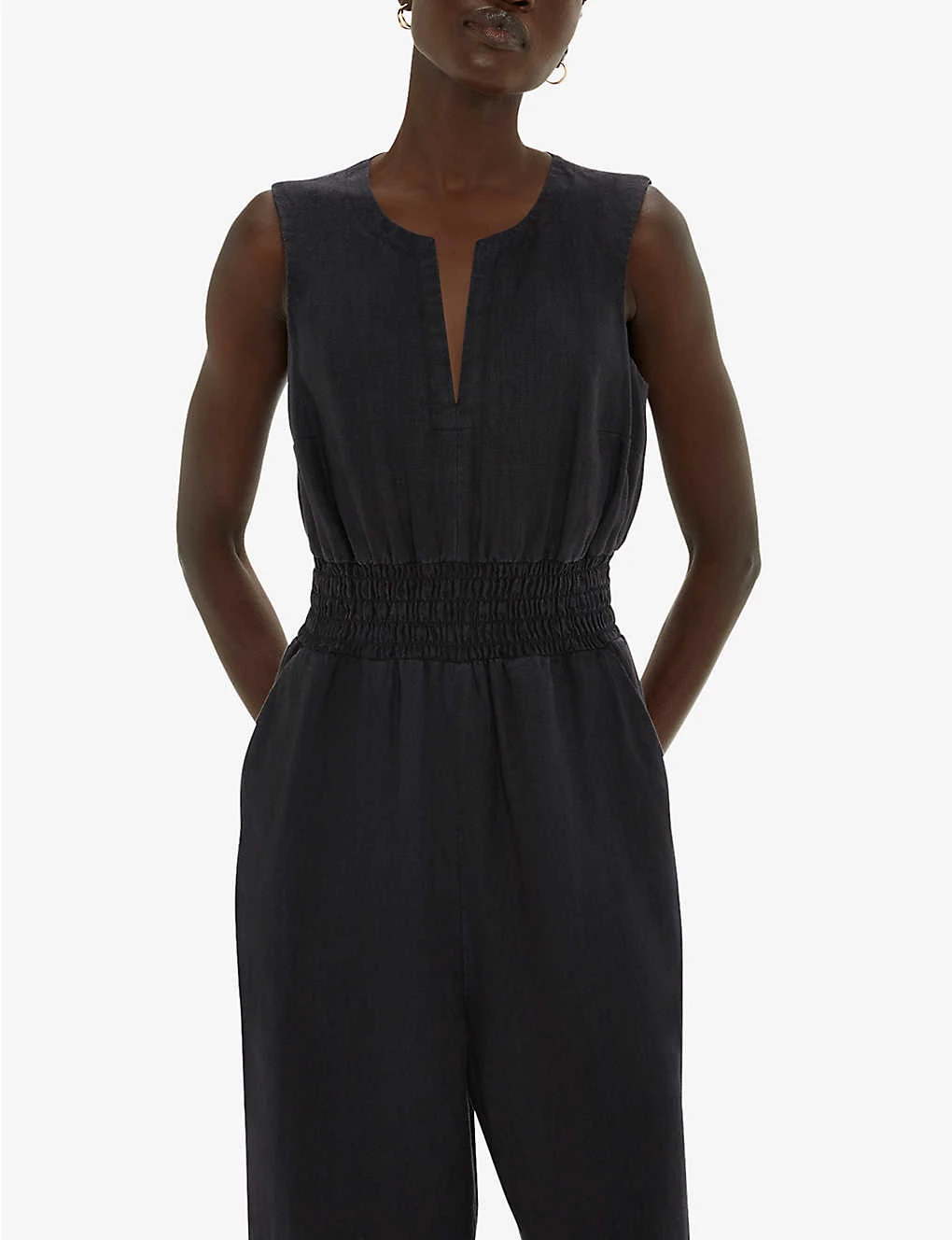 Whistles Danny Shirred-waist Sleeveless Linen Jumpsuit 5 Whistles Danny Shirred-waist Sleeveless Linen Jumpsuit - Image 3