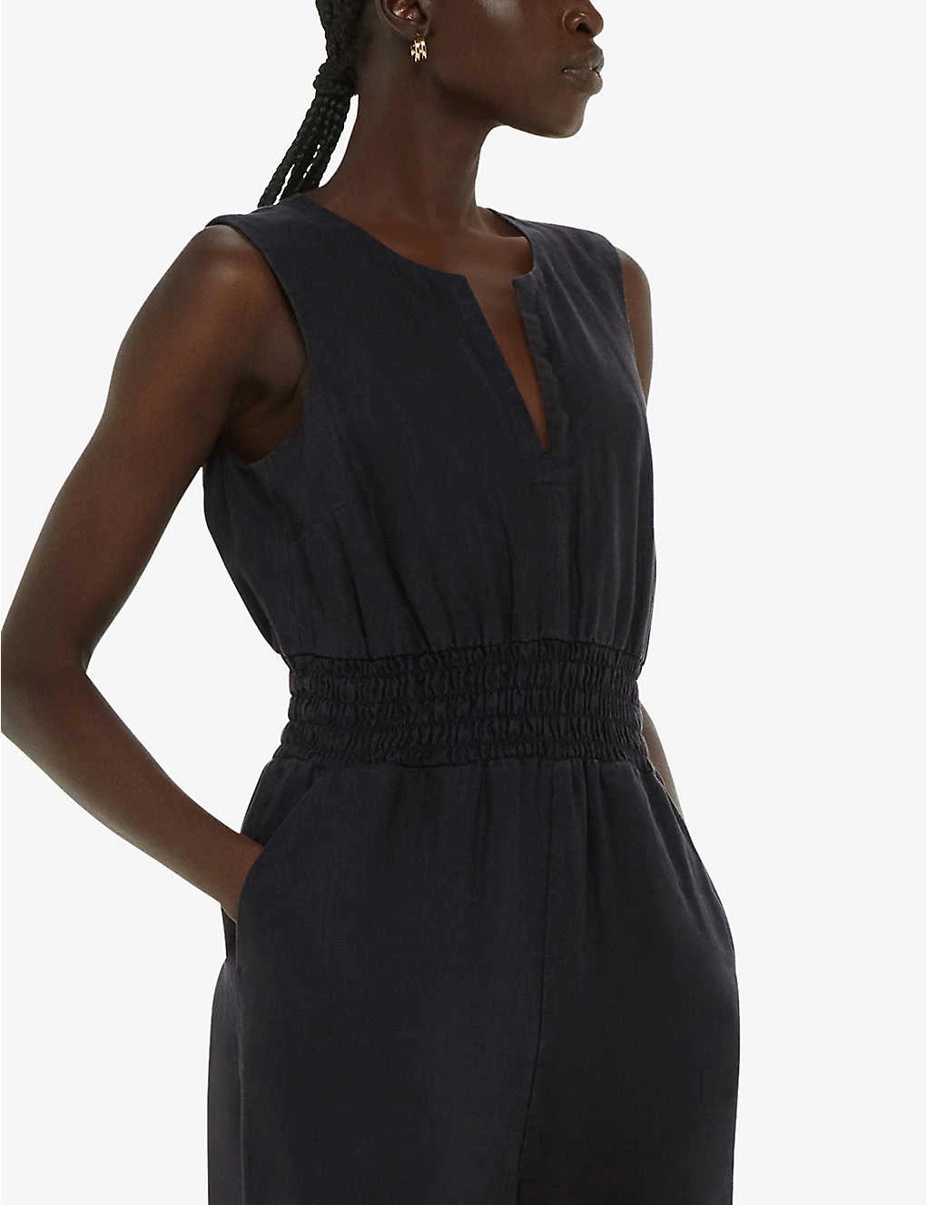 Whistles Danny Shirred-waist Sleeveless Linen Jumpsuit 7 Whistles Danny Shirred-waist Sleeveless Linen Jumpsuit - Image 5