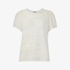 Whistles Broderie Puff-sleeve Relaxed-fit Stretch-cotton Top